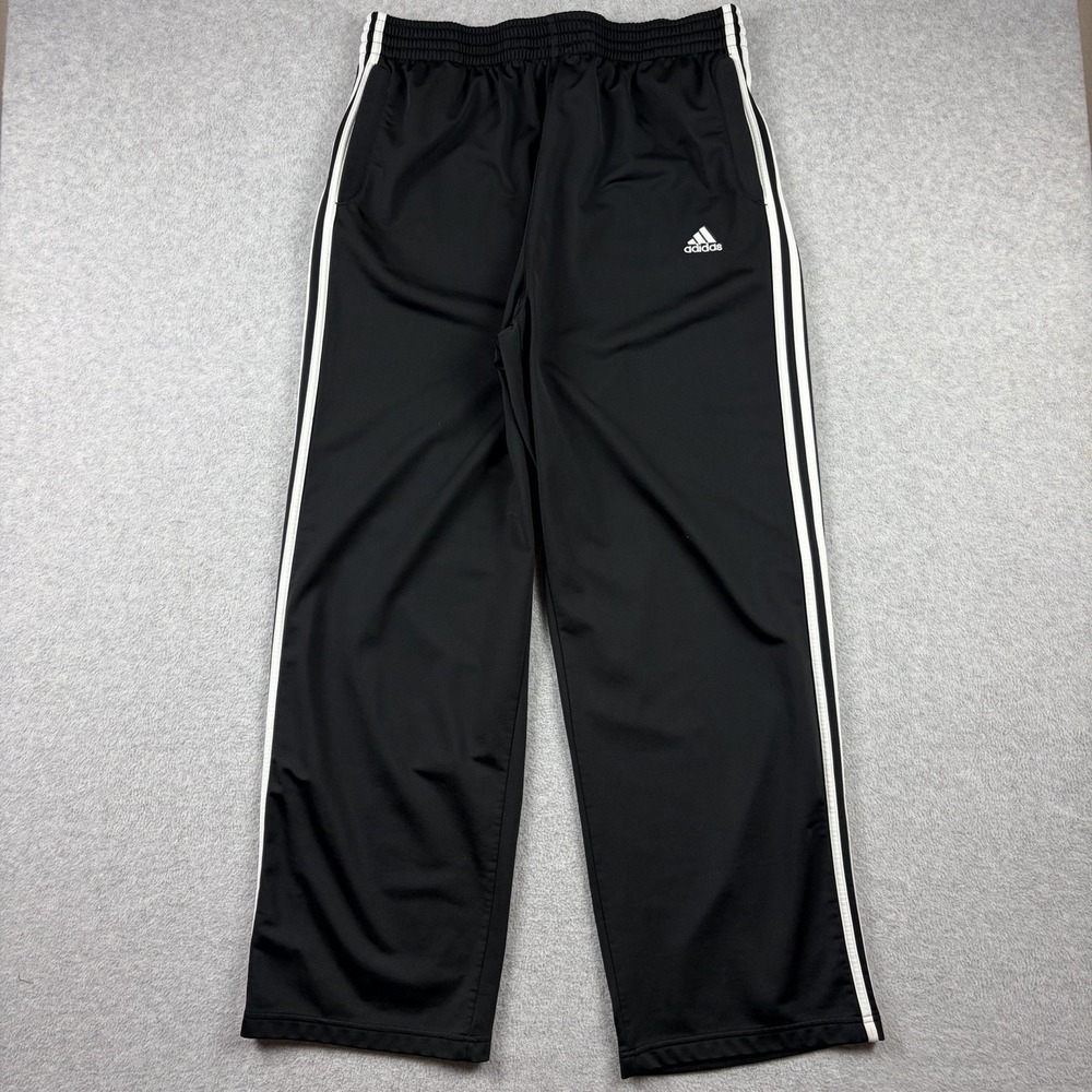 Vintage Adidas Sweatpants Mens XL Black Striped Baggy Flowy Wide Leg Y2K